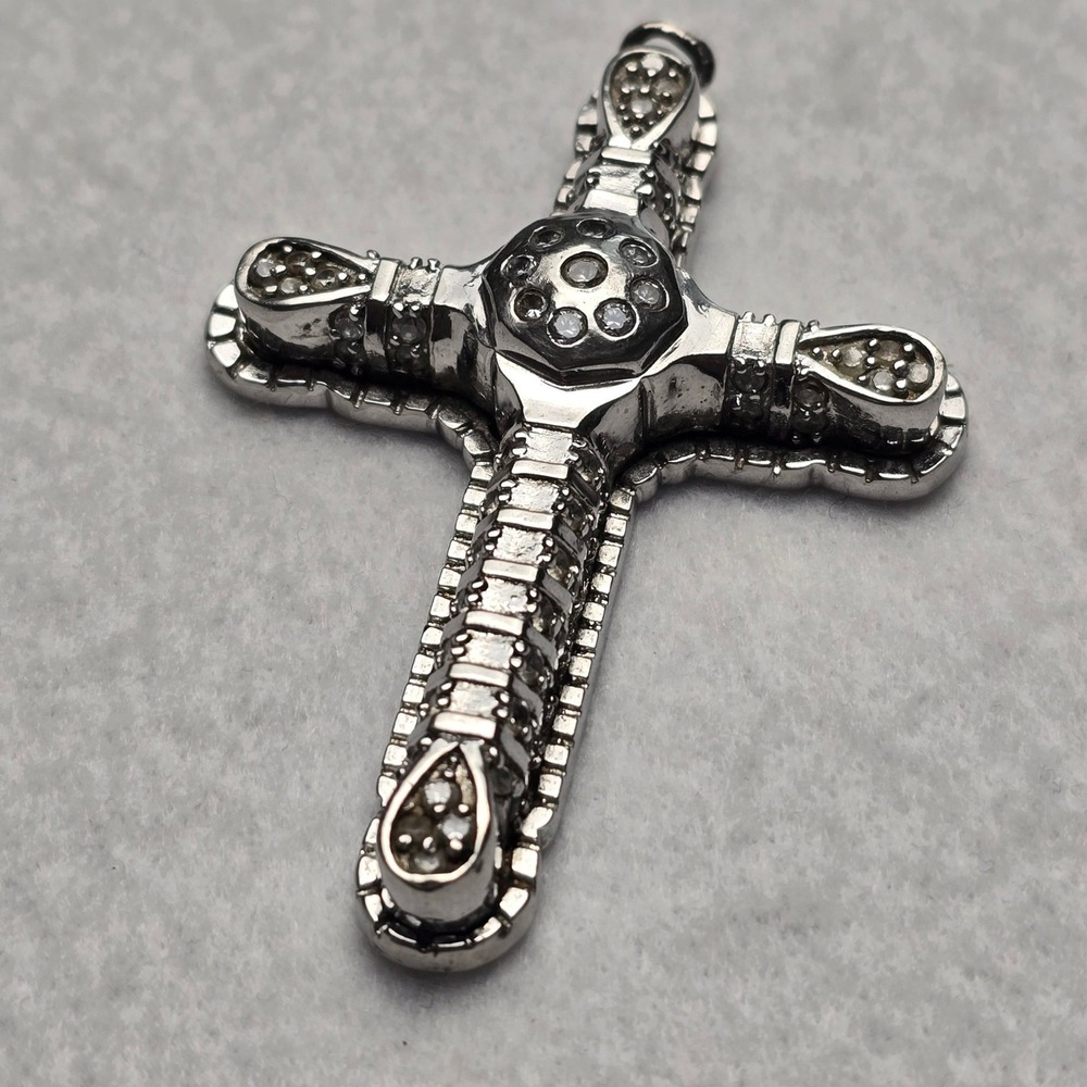Ornate Silver Tone Layered Cross Pendant Large Crucifix Necklace Statement